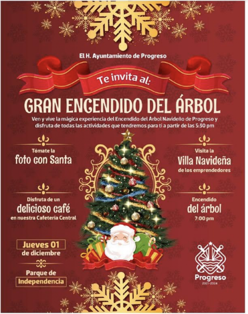Invitan a encendido de árbol navideño en Progreso - Noticias de Yucatán
