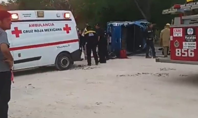 Volcadura en la Mérida-Cancún deja al menos 6 trabajadores lesionados
