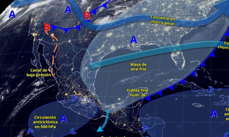 Frente frío 36 se estaciona al oriente de la Península de Yucatán