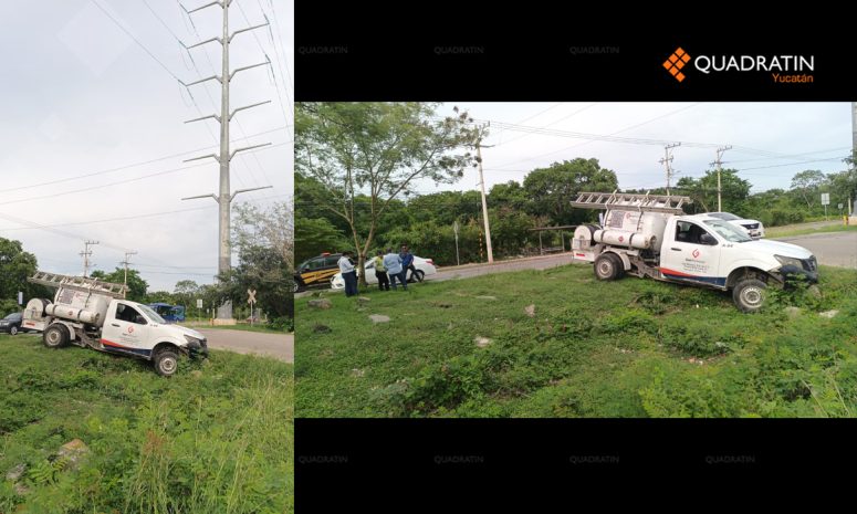 Camioneta que transporta gas perdió el control y se llevó una señal